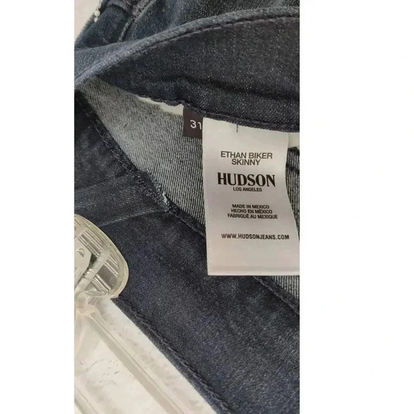 Hudson Mens Ethan Biker Skinny Jeans Sz 31X33 in Hatch Dark Blue Faded Whisker - Picture 3 of 8
